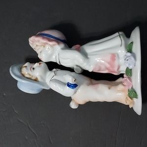 Porcelain Kissing Couple w/Flowers ,Stand at 6 1/3in.Hx4in.W,Multicolor,